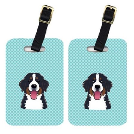 CAROLINES TREASURES Carolines Treasures BB1175BT Pair Of Checkerboard Blue Bernese Mountain Dog Luggage Tags BB1175BT